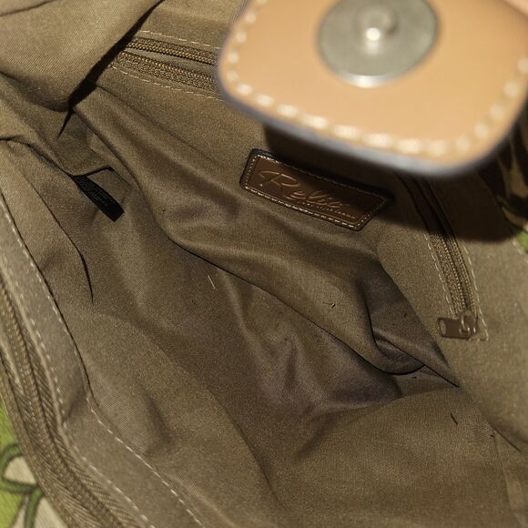 Y2K Relic Fossil Leopard Floral Bag Purse Wooden Handles Crossbody Denim Canvas - Picture 5 of 16